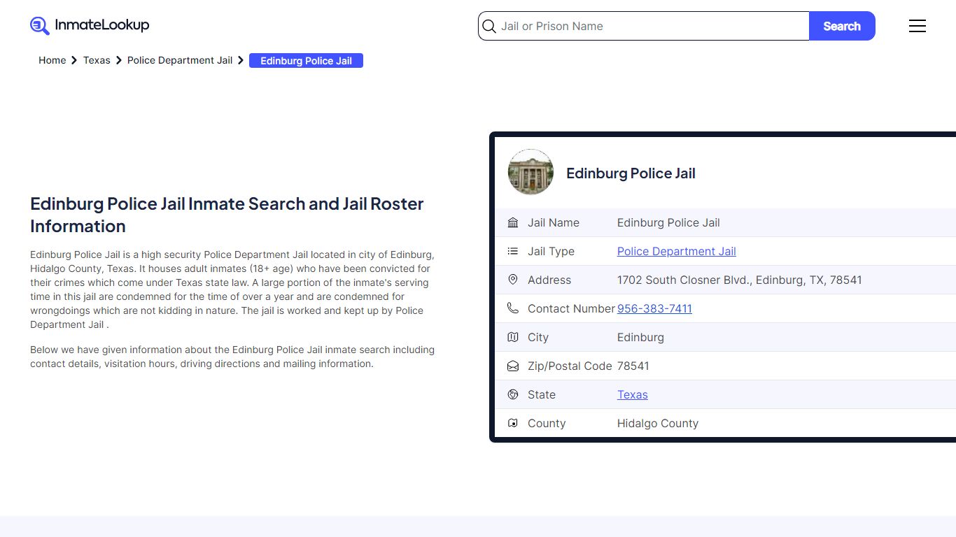 Edinburg Police Jail (TX) Inmate Search Texas - Inmate Lookup